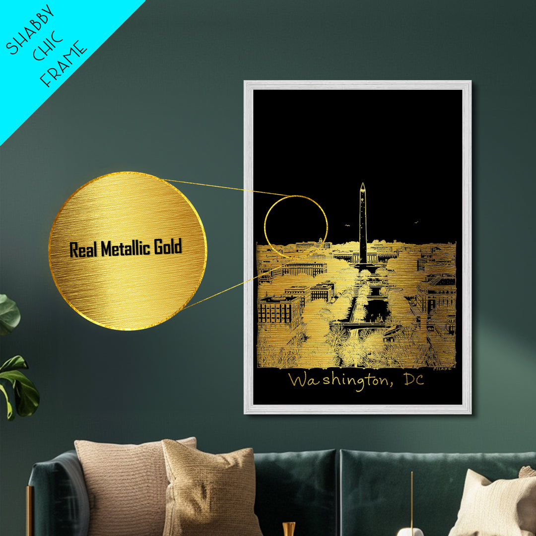 Washington DC art, Metallic Gold Art, Wood Framed Art, Metal Art, Office Decor, Metallic Gold Art, College Dorm Wall Art