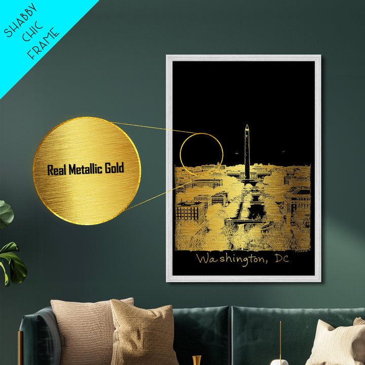 Washington DC art, Metallic Gold Art, Wood Framed Art, Metal Art, Office Decor, Metallic Gold Art, College Dorm Wall Art