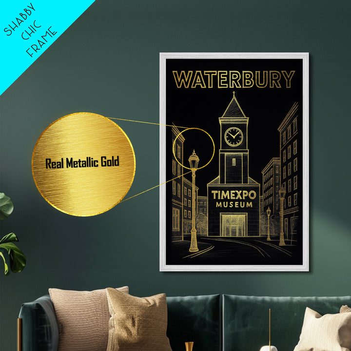 Waterbury Connecticut travel, Metallic Gold Print, Wood Framed Art, Metal Art, Travel Art Prints, Metallic Gold Art, Closing Gift