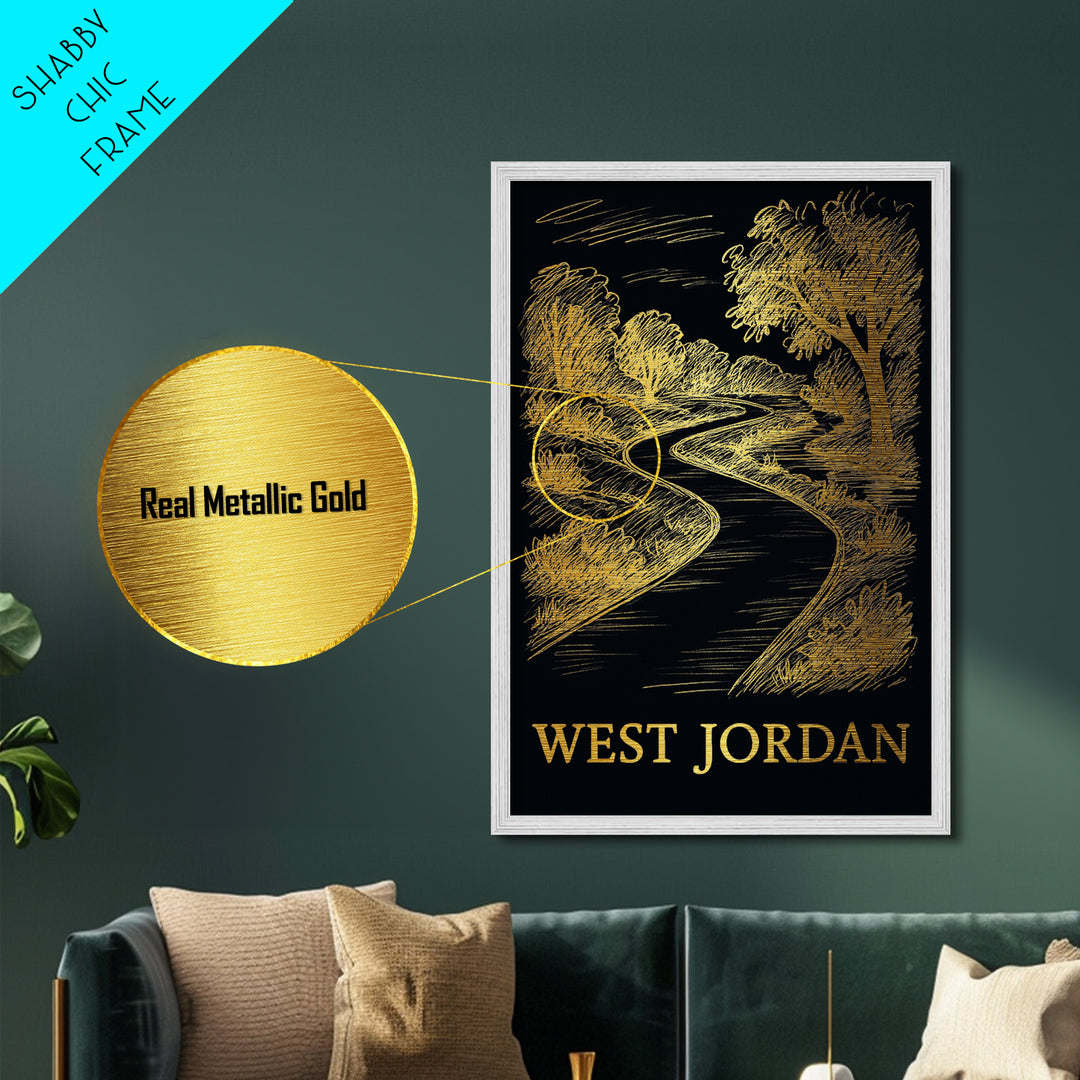 West Jordan Utah art, Metallic Gold Art, Wood Framed Art, Metal Art, Modern Wall Art, Metallic Gold Art, Honeymoon Gift
