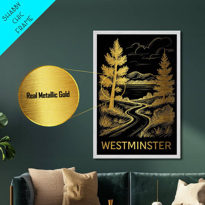 Westminster Colorado art, Metallic Gold Art, Wood Framed Art, Metal Art, Closing Gift, Metallic Gold Art, Living Room Wall Art