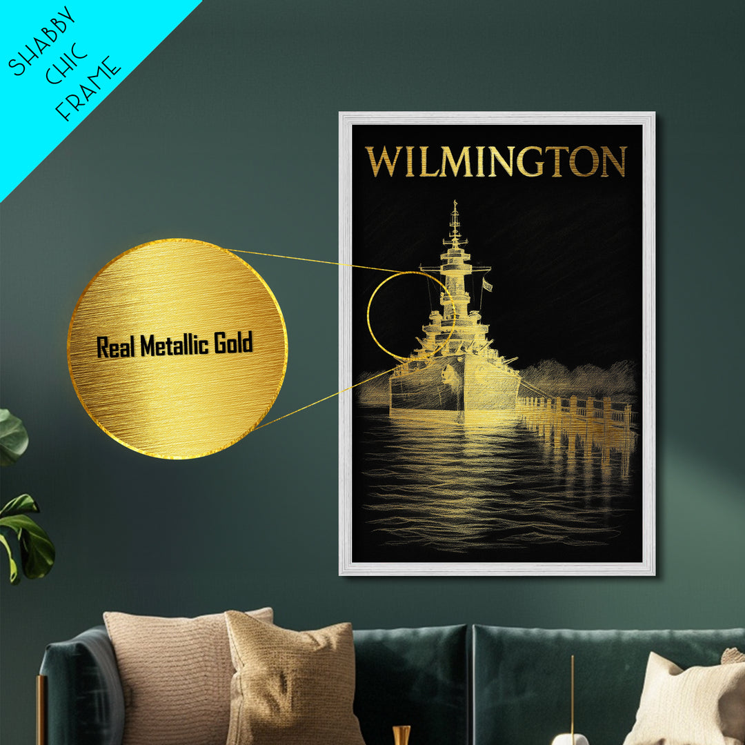 Wilmington North Carolina travel, Metallic Gold Print, Wood Framed Art, Metal Art, Modern Wall Art, Metallic Gold Print