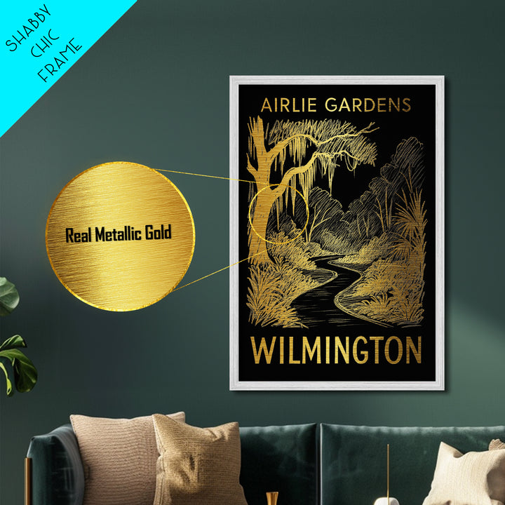Wilmington North Carolina art, Metallic Gold Art, Wood Framed Art, Metal Art, Housewarming Gift, Metallic Gold Art