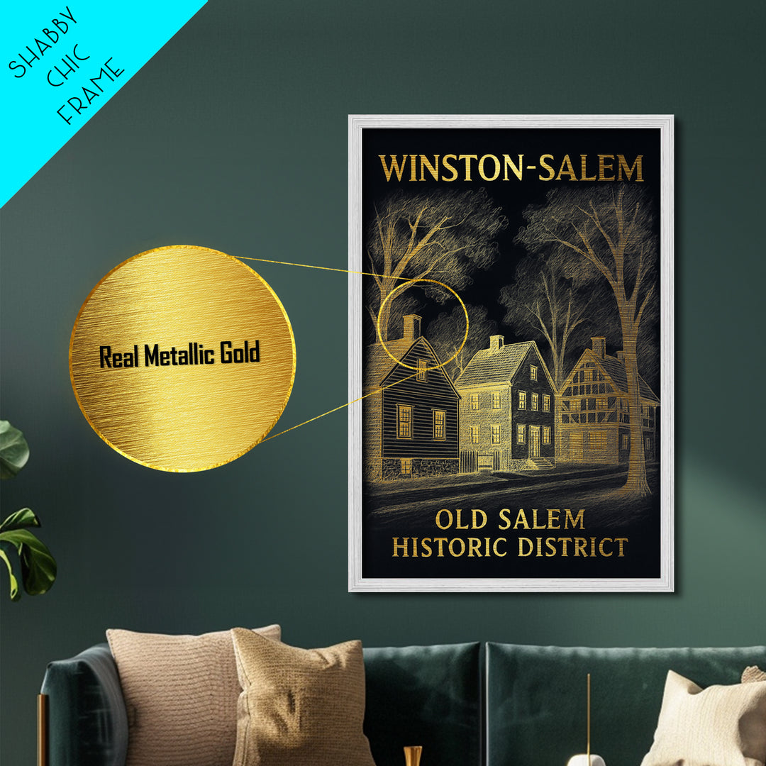 Winston Salem North Carolina travel, Metallic Gold Print, Wood Framed Art, Metal Art, Closing Gift, Metallic Gold Print