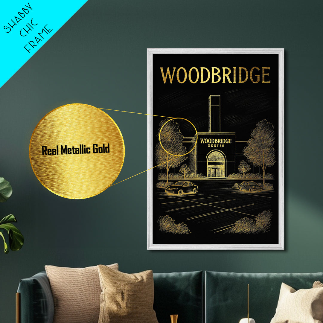 Woodbridge New Jersey travel, Metallic Gold Print, Wood Framed Art, Metal Art, Modern Wall Art, Metallic Gold Print