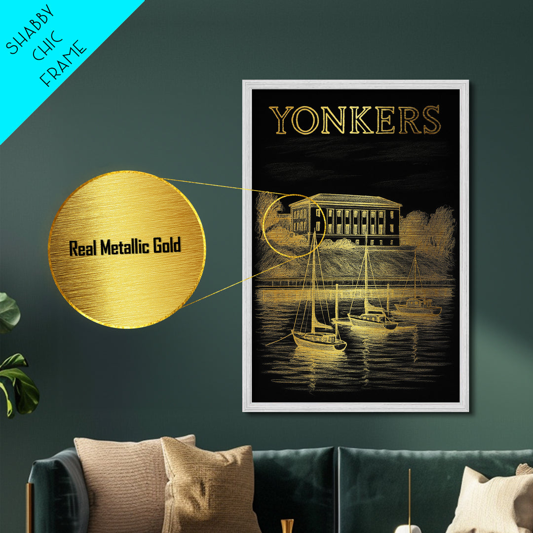 Yonkers New York travel, Metallic Gold Print, Wood Framed Art, Metal Art, College Dorm Décor, Metallic Gold Print