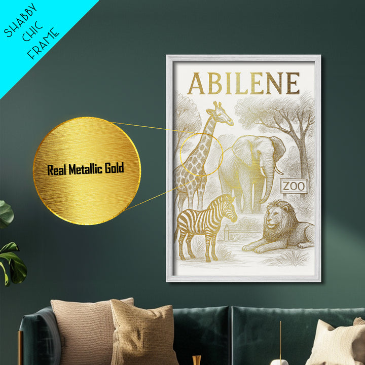 Abilene Texas travel, Metallic Gold Art, Modern House Art, Metal Art, Wood Framed Art, Wanderlust Gift, Travel Art Prints