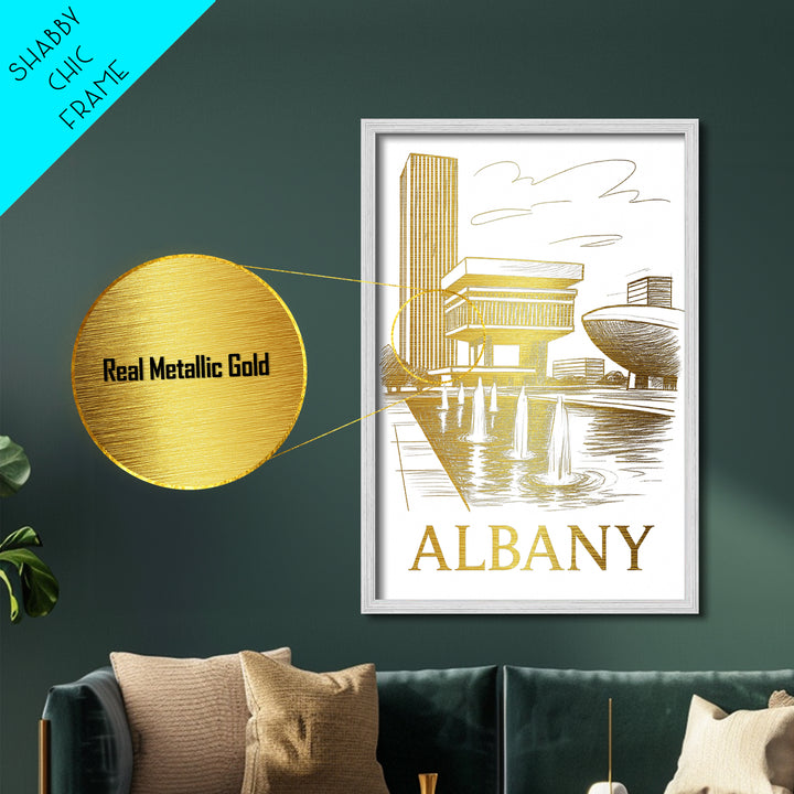 Albany New York art, Metallic Gold Print, Best Friend Gifts, Metal Art, Wood Framed Art, Birthday Travel Gift, Traveler Gift