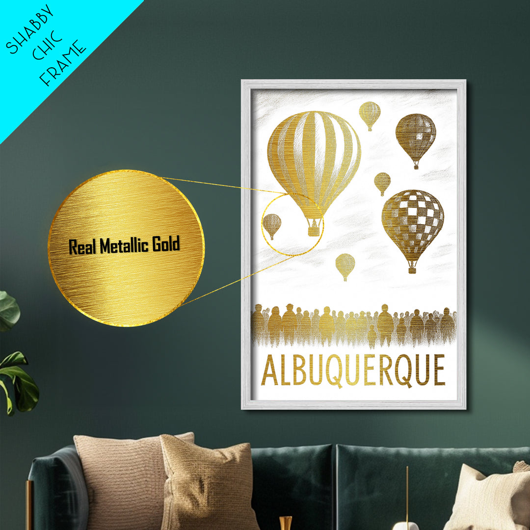 Albuquerque New Mexico art, Metallic Gold Print, Housewarming Gift, Metal Art, Wood Framed Art, Newlywed Travel Gift, Honeymoon Gift