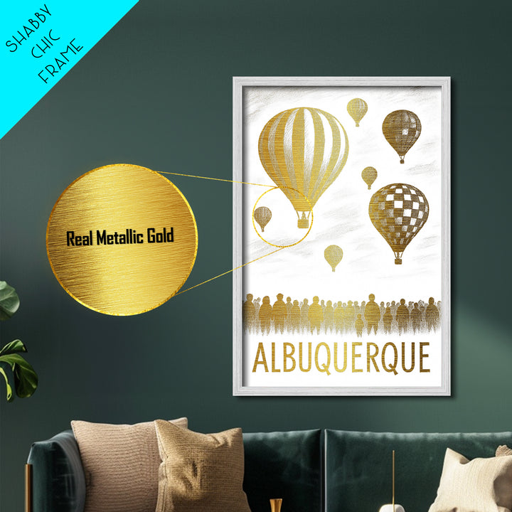 Albuquerque New Mexico art, Metallic Gold Print, Housewarming Gift, Metal Art, Wood Framed Art, Newlywed Travel Gift, Honeymoon Gift