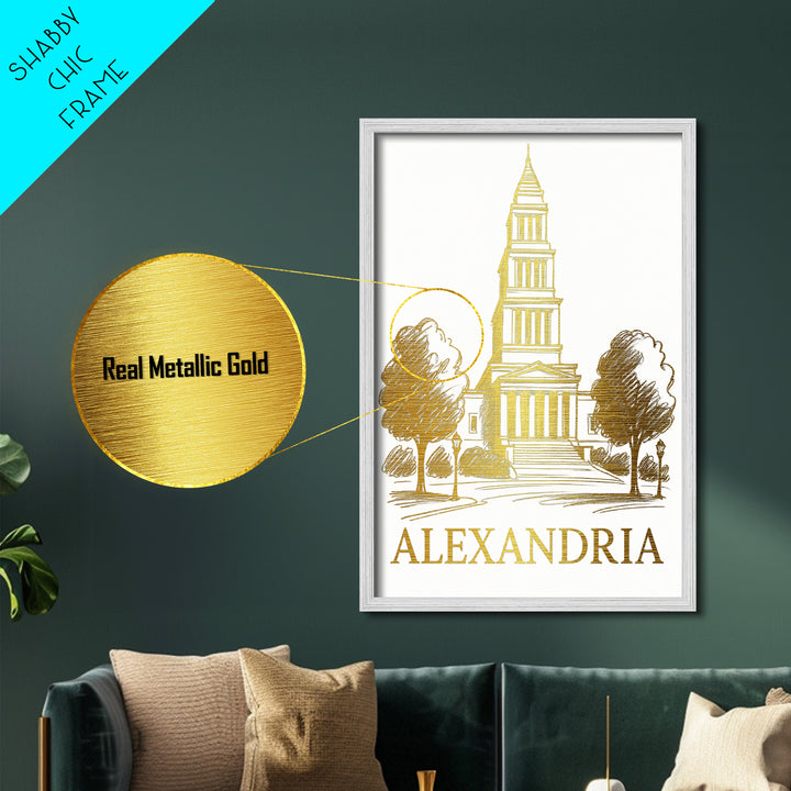 Alexandria Virginia art, Metallic Gold Art, Closing Gift, Metal Art, Wood Framed Art, Anniversary Travel Gift, Retirement Travel Gift
