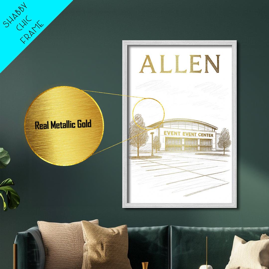 Allen Texas travel, Metallic Gold Art, Office Decor, Metal Art, Wood Framed Art, Wanderlust Gift, Travel Art Prints