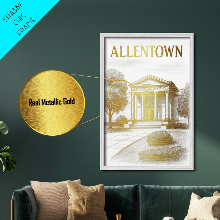 Allentown Pennsylvania travel, Metallic Gold Art, Modern House Art, Metal Art, Wood Framed Art, Traveler Gift, Destination Gift
