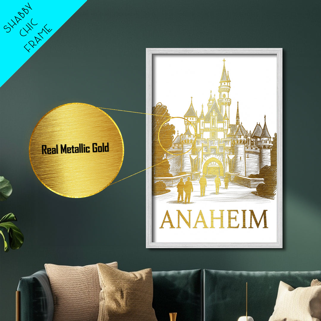 Anaheim California travel, Metallic Gold Art, College Dorm Décor, Metal Art, Wood Framed Art, Traveler Gift, Graduation Travel Gift