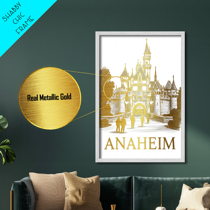 Anaheim California travel, Metallic Gold Art, College Dorm Décor, Metal Art, Wood Framed Art, Traveler Gift, Graduation Travel Gift