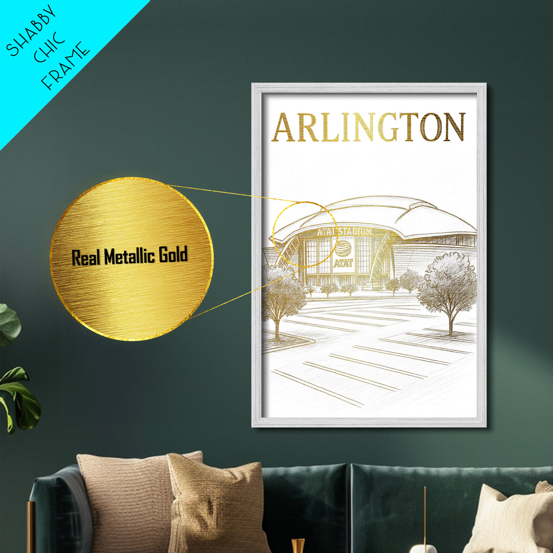 Arlington Texas travel, Metallic Gold Art, College Dorm Décor, Metal Art, Wood Framed Art, Graduation Travel Gift, Traveler Gift