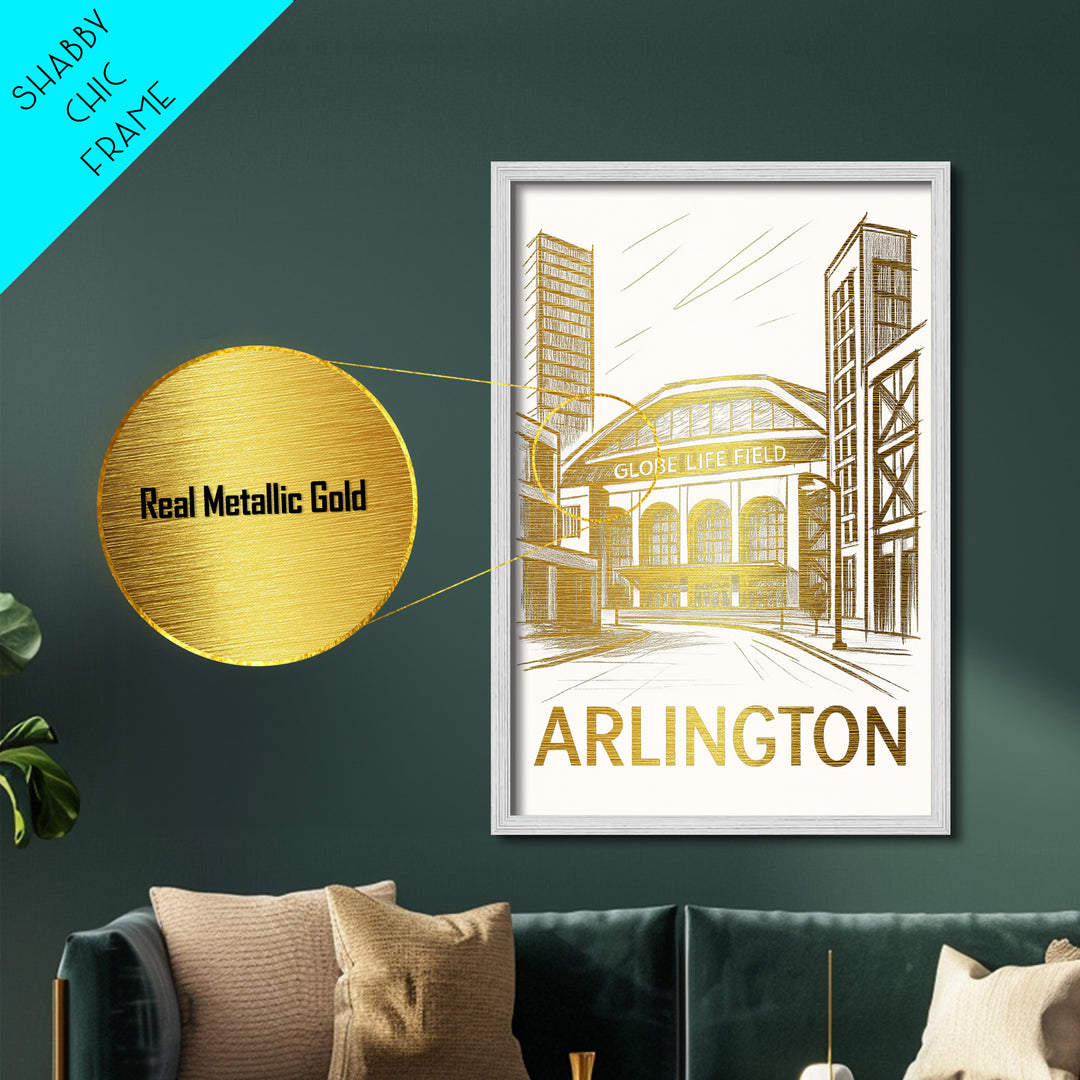 Arlington Texas art, Metallic Gold Print, Best Friend Gifts, Metal Art, Wood Framed Art, Birthday Travel Gift, Destination Gift