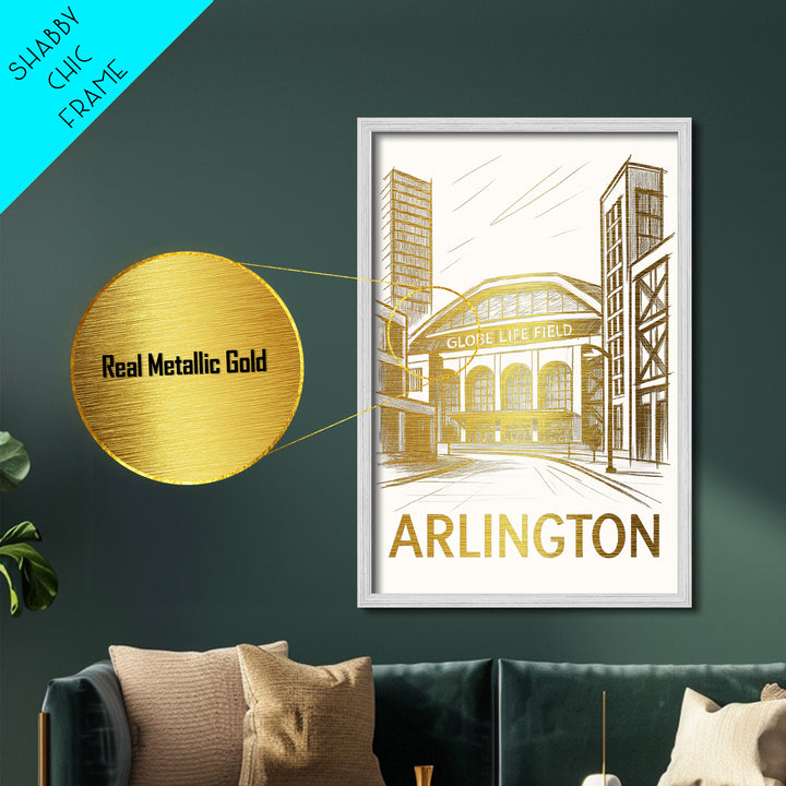 Arlington Texas art, Metallic Gold Print, Best Friend Gifts, Metal Art, Wood Framed Art, Birthday Travel Gift, Destination Gift