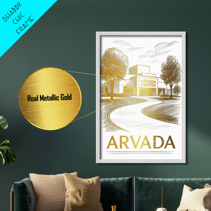 Arvada Colorado art, Metallic Gold Print, Housewarming Gift, Metal Art, Wood Framed Art, Newlywed Travel Gift, Honeymoon Gift
