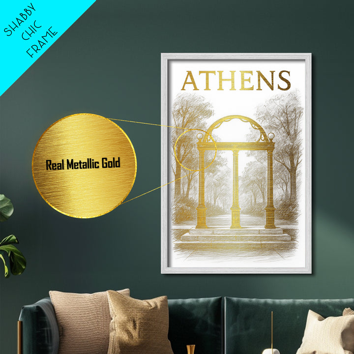 Athens Georgia travel, Metallic Gold Art, Closing Gift, Metal Art, Wood Framed Art, Anniversary Travel Gift, Retirement Travel Gift