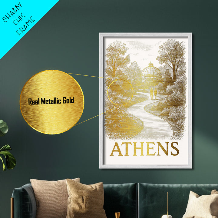 Athens Georgia art, Metallic Gold Print, Office Decor, Metal Art, Wood Framed Art, Graduation Travel Gift, Destination Gift
