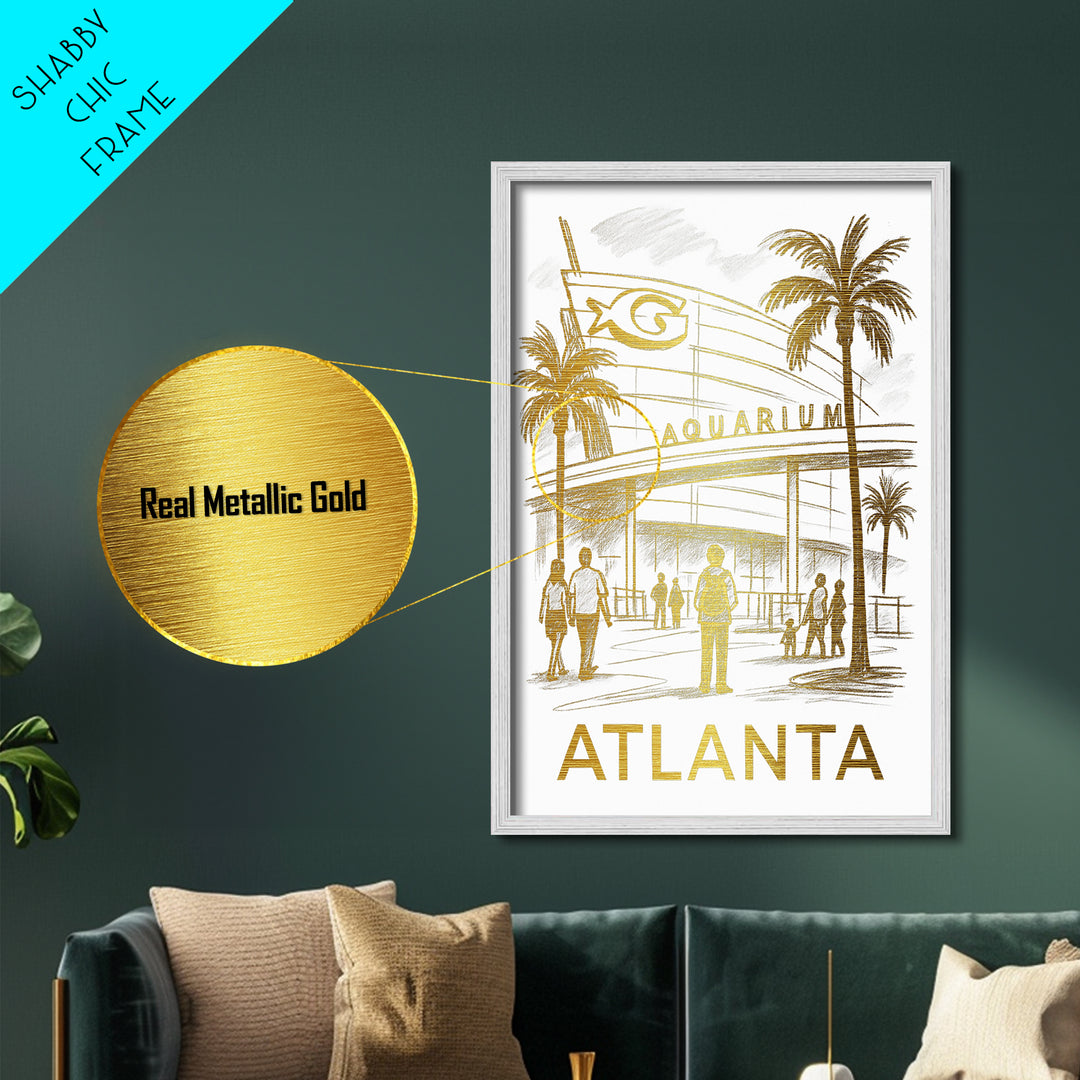 Atlanta Georgia art, Metallic Gold Print, Travel Art Prints, Metal Art, Wood Framed Art, Adventure Lover Gift, Traveler Gift