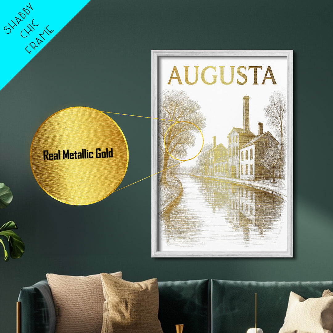 Augusta Georgia travel, Metallic Gold Art, Modern House Art, Metal Art, Wood Framed Art, Traveler Gift, Destination Gift