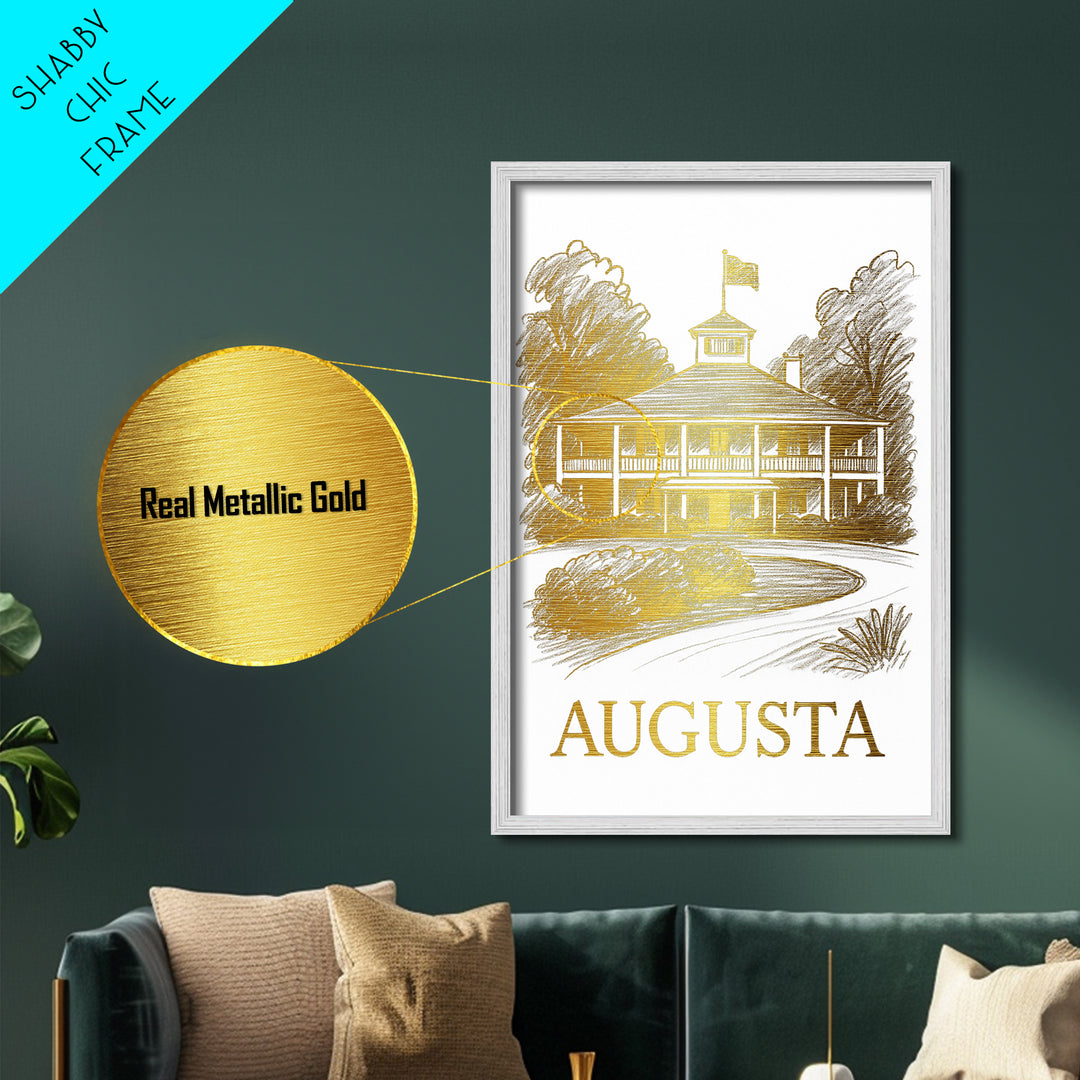Augusta Georgia art, Metallic Gold Print, Modern House Art, Metal Art, Wood Framed Art, Graduation Travel Gift, Travel Gift