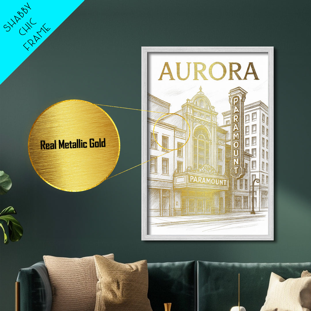 Aurora Colorado art, Metallic Gold Print, Best Friend Gifts, Metal Art, Wood Framed Art, Birthday Travel Gift, Destination Gift