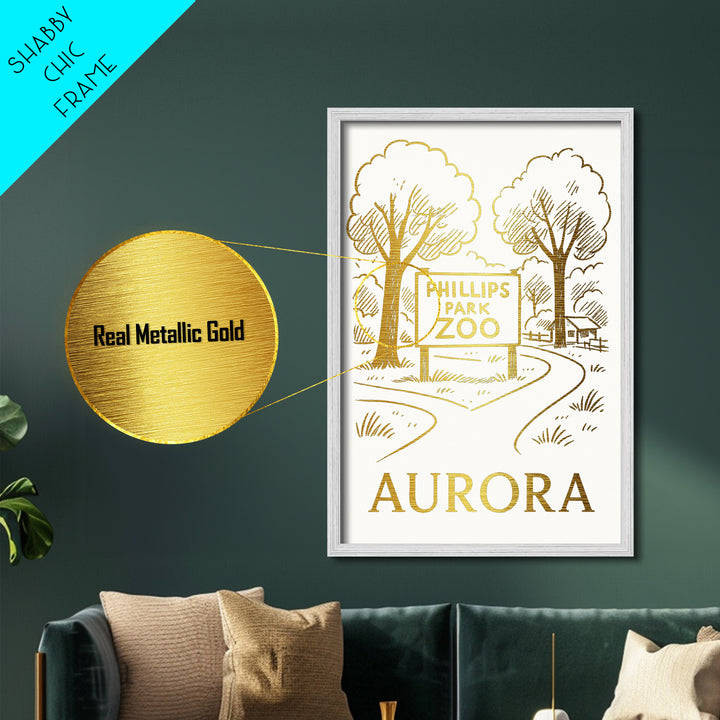 Aurora Illinois art, Metallic Gold Print, Housewarming Gift, Metal Art, Wood Framed Art, Newlywed Travel Gift, Honeymoon Gift