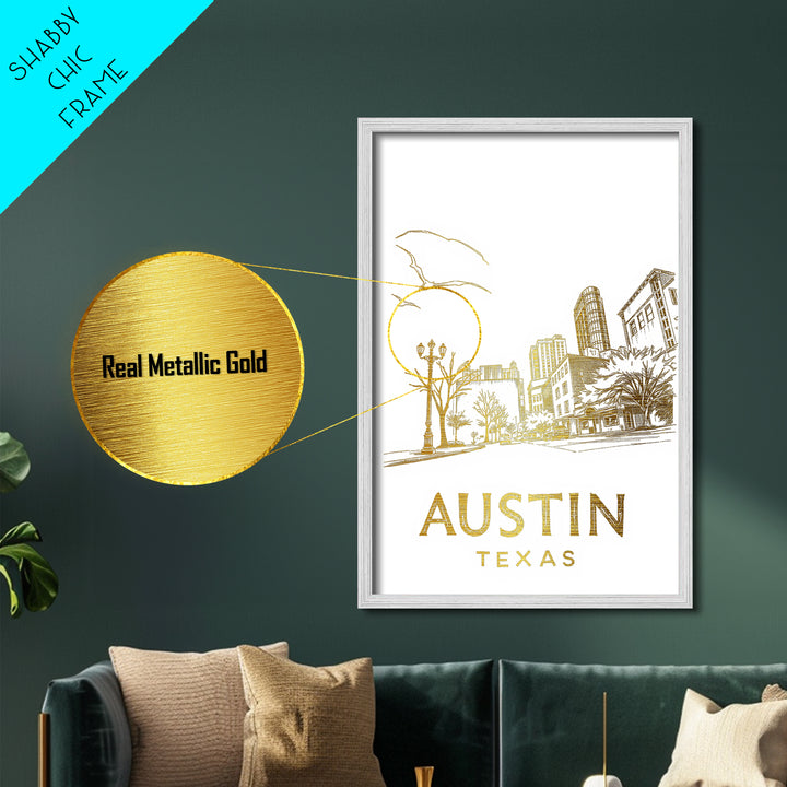 Austin Texas travel, Metallic Gold Art, Closing Gift, Metal Art, Wood Framed Art, Anniversary Travel Gift, Retirement Travel Gift