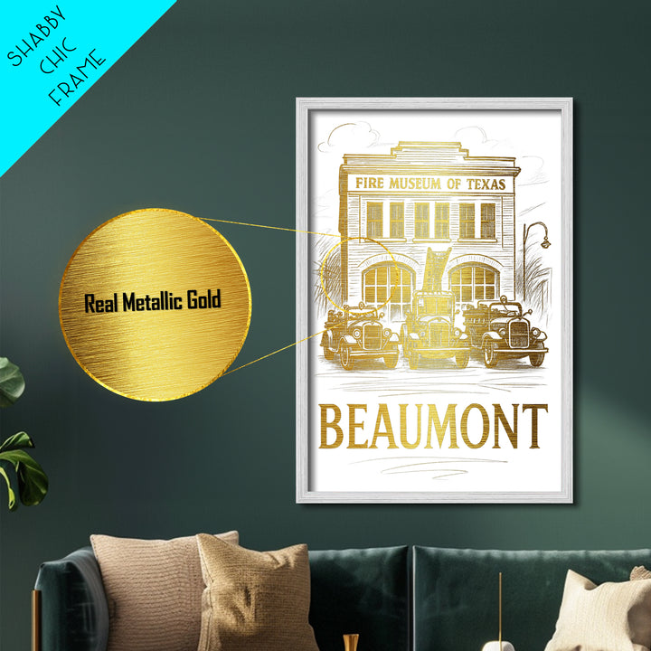 Beaumont Texas art, Metallic Gold Art, Office Decor, Metal Art, Wood Framed Art, Graduation Travel Gift, Destination Gift