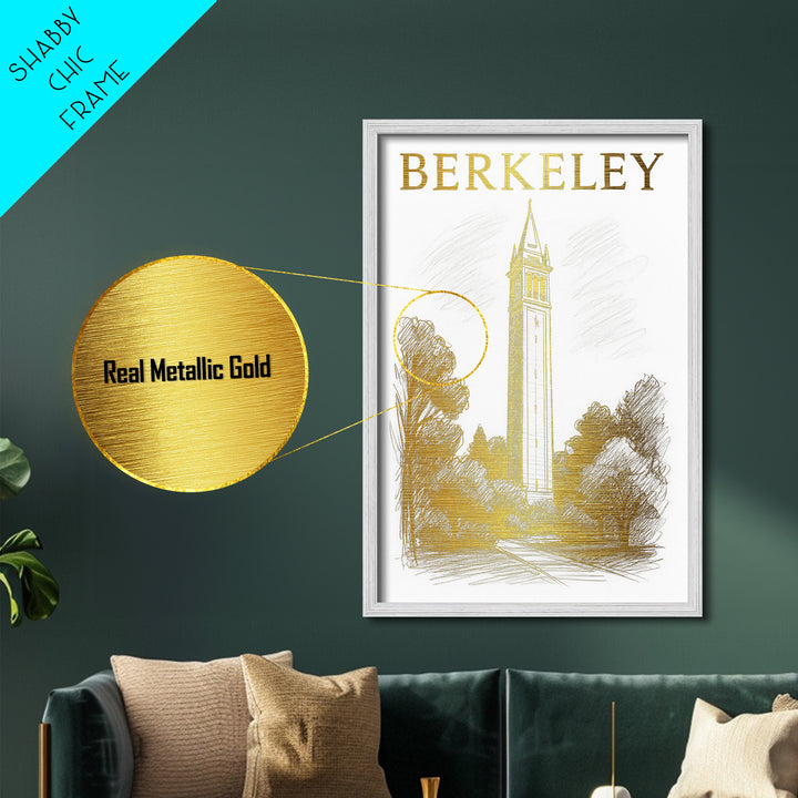 Berkeley California travel, Metallic Gold Print, College Dorm Décor, Metal Art, Wood Framed Art, Graduation Travel Gift, Traveler Gift