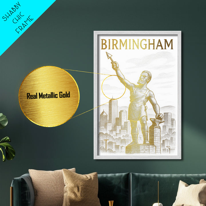 Birmingham Alabama travel, Metallic Gold Print, Closing Gift, Metal Art, Wood Framed Art, Anniversary Travel Gift, Retirement Travel Gift