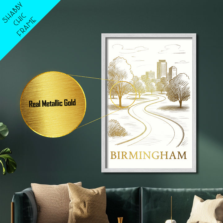 Birmingham Alabama art, Metallic Gold Art, Office Decor, Metal Art, Wood Framed Art, Graduation Travel Gift, Destination Gift