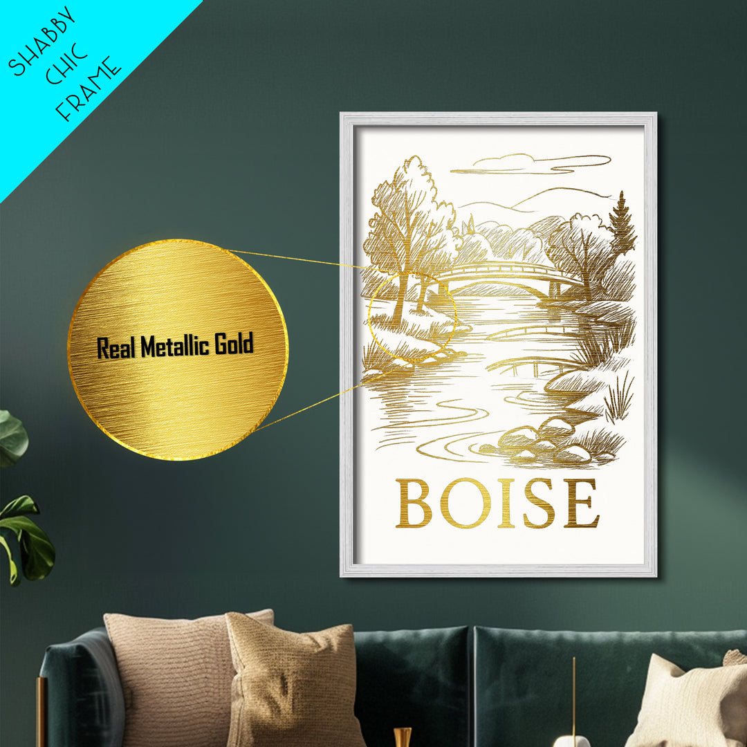 Boise Idaho art, Metallic Gold Art, Travel Art Prints, Metal Art, Wood Framed Art, Adventure Lover Gift, Traveler Gift