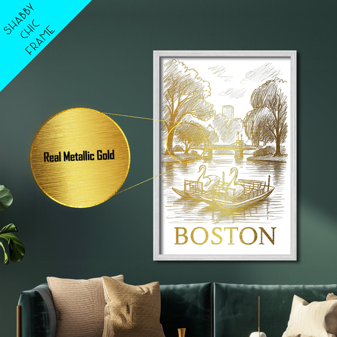 Boston Massachusetts art, Metallic Gold Art, Modern House Art, Metal Art, Wood Framed Art, Graduation Travel Gift, Travel Gift