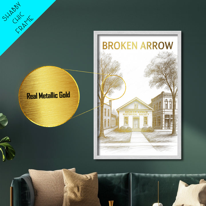 Broken Arrow Oklahoma travel, Metallic Gold Print, Modern House Art, Metal Art, Wood Framed Art, Wanderlust Gift, Travel Art Prints