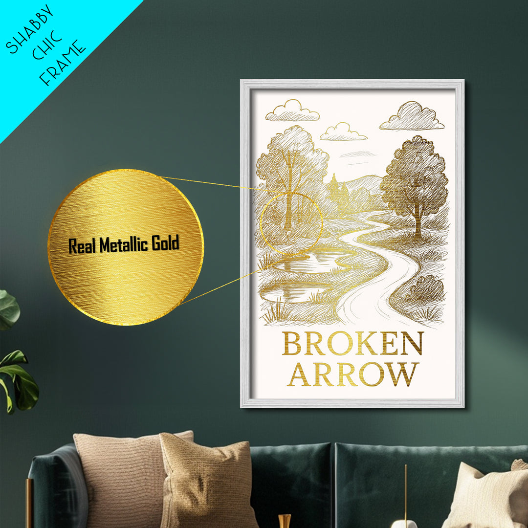 Broken Arrow Oklahoma art, Metallic Gold Art, Travel Art Prints, Metal Art, Wood Framed Art, Adventure Lover Gift, Traveler Gift