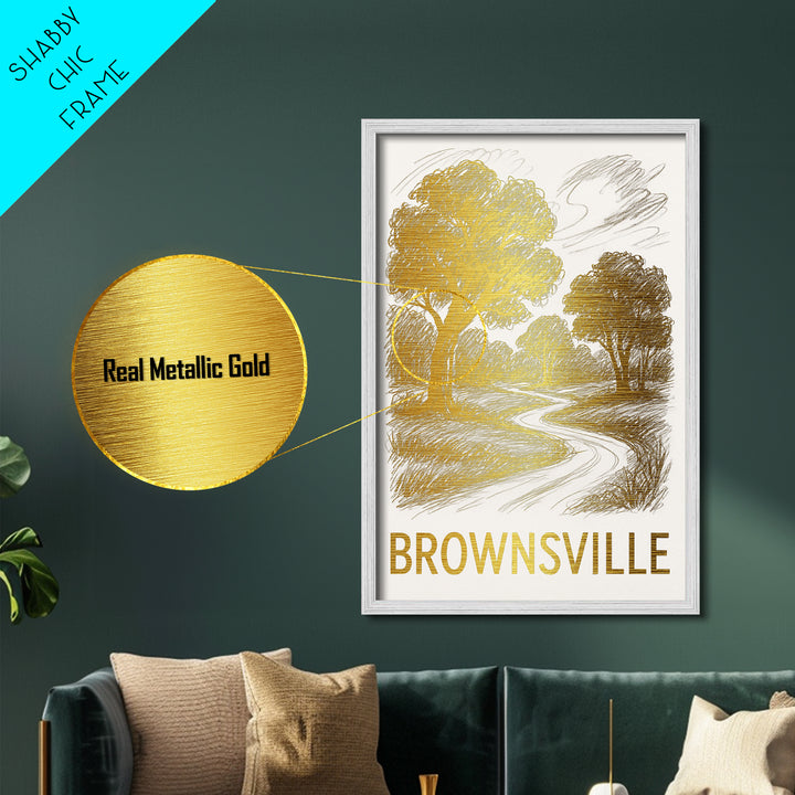 Brownsville Texas art, Metallic Gold Art, Modern House Art, Metal Art, Wood Framed Art, Graduation Travel Gift, Travel Gift