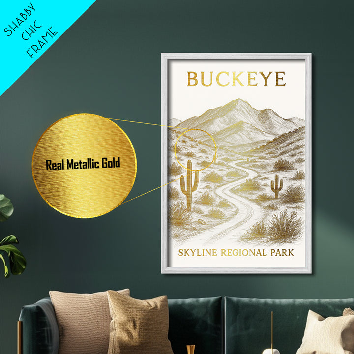 Buckeye Arizona travel, Metallic Gold Print, College Dorm Décor, Metal Art, Wood Framed Art, Graduation Travel Gift, Traveler Gift