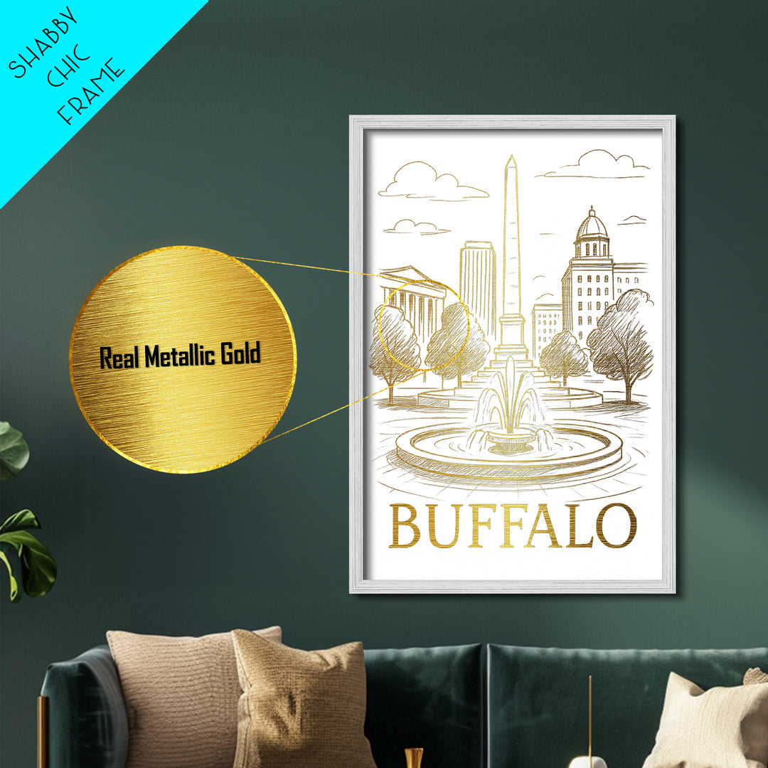 Buffalo New York art, Metallic Gold Art, Housewarming Gift, Metal Art, Wood Framed Art, Newlywed Travel Gift, Honeymoon Gift