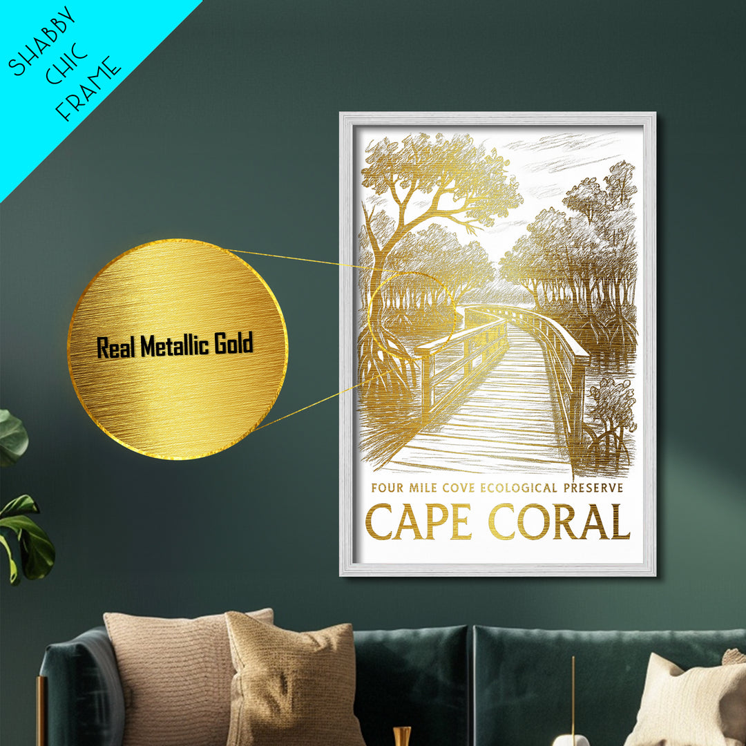 Cape Coral Florida art, Metallic Gold Art, Modern House Art, Metal Art, Wood Framed Art, Graduation Travel Gift, Travel Gift