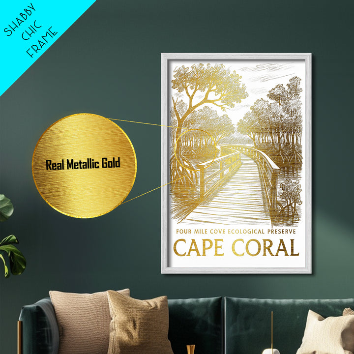 Cape Coral Florida art, Metallic Gold Art, Modern House Art, Metal Art, Wood Framed Art, Graduation Travel Gift, Travel Gift