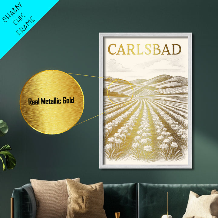 Carlsbad California travel, Metallic Gold Print, College Dorm Décor, Metal Art, Wood Framed Art, Graduation Travel Gift, Traveler Gift