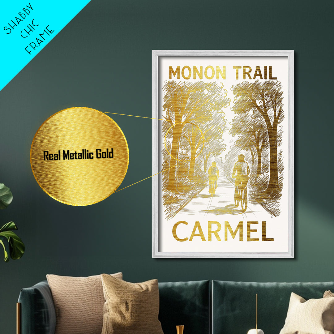 Carmel Indiana art, Metallic Gold Art, Housewarming Gift, Metal Art, Wood Framed Art, Newlywed Travel Gift, Honeymoon Gift