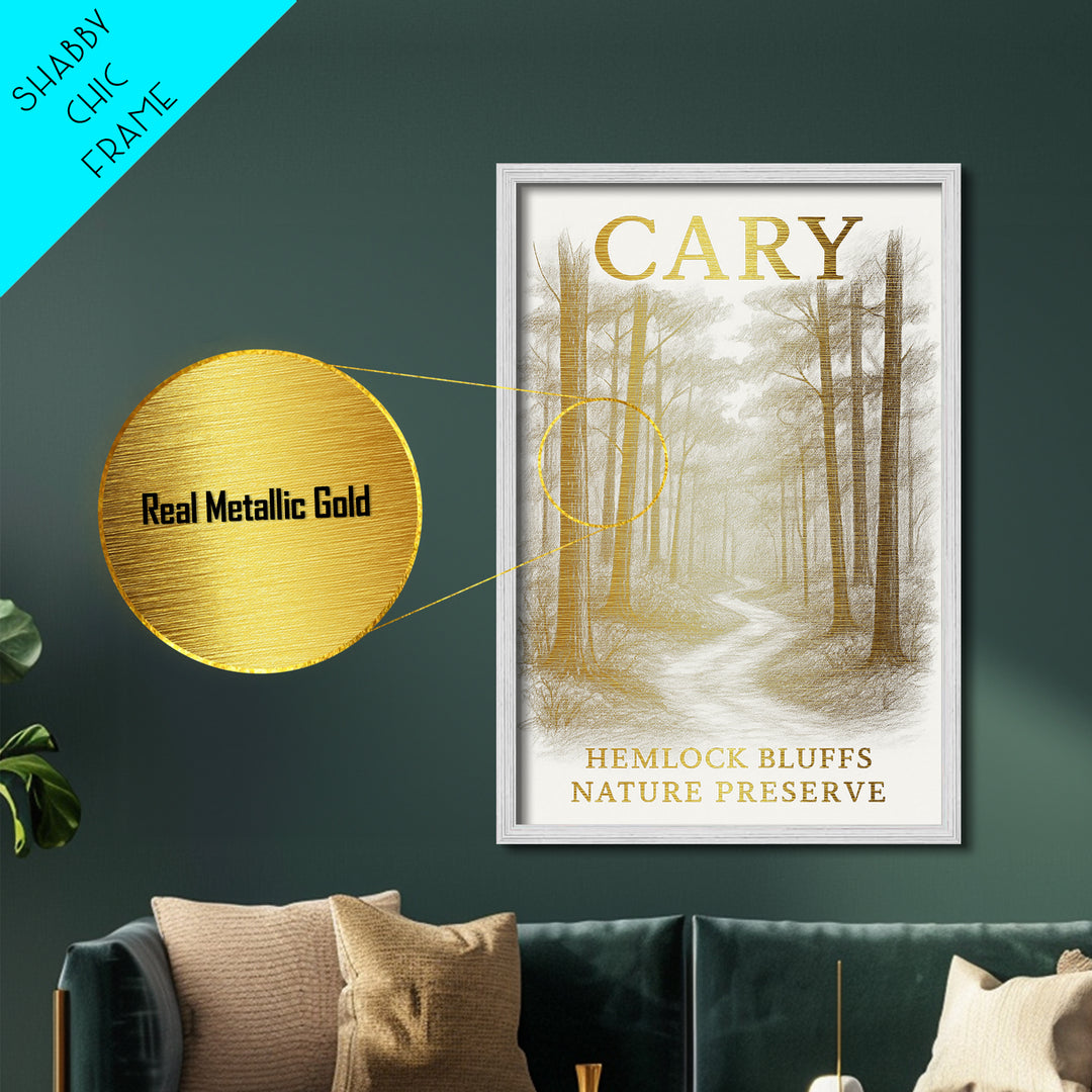 Cary North Carolina travel, Metallic Gold Print, Modern House Art, Metal Art, Wood Framed Art, Wanderlust Gift, Travel Art Prints