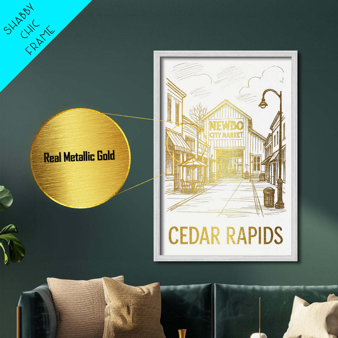 Cedar Rapids Iowa art, Metallic Gold Art, Modern House Art, Metal Art, Wood Framed Art, Graduation Travel Gift, Travel Gift