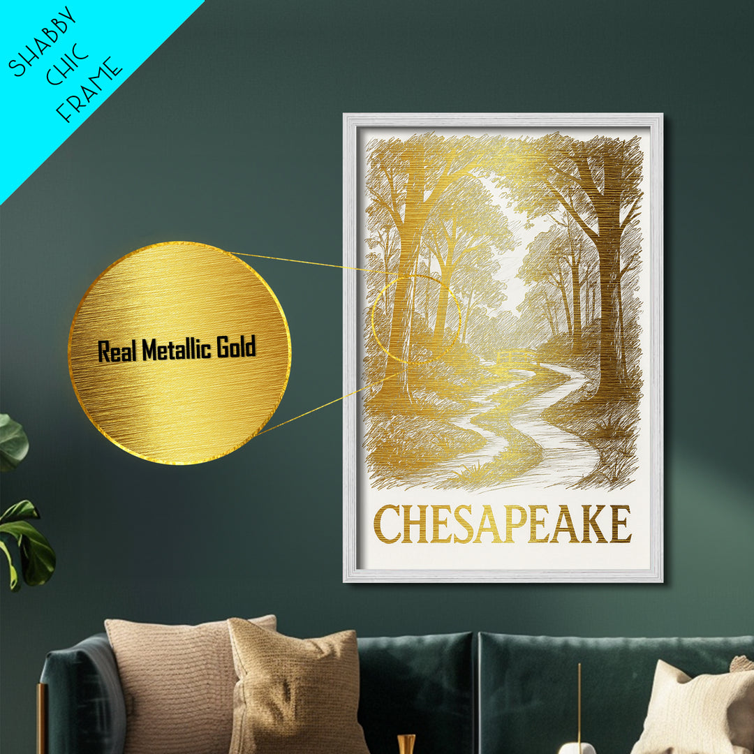 Chesapeake Virginia art, Metallic Gold Art, Best Friend Gifts, Metal Art, Wood Framed Art, Birthday Travel Gift, Destination Gift