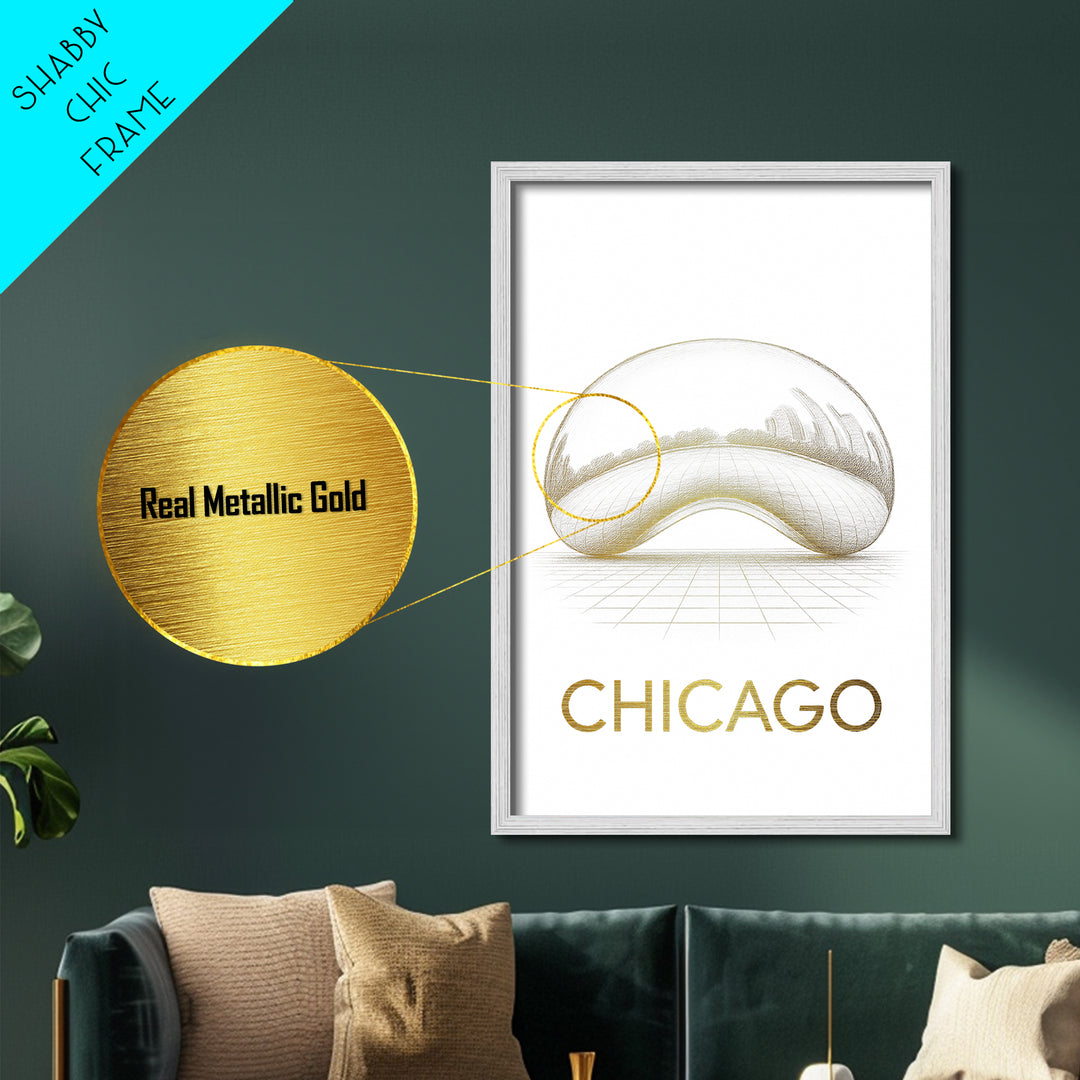 Chicago Illinois art, Metallic Gold Art, Housewarming Gift, Metal Art, Wood Framed Art, Graduation Travel Gift, Destination Gift